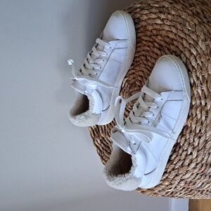 ALL‎ SAINTS Womens Classic Distressed Detail White Leather Sneakers Fleece S-8